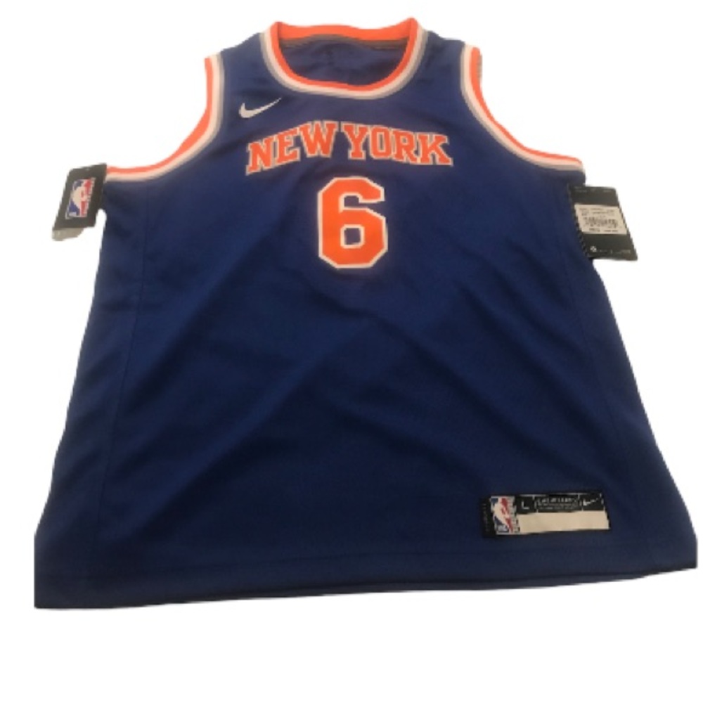 NBA, NY Porzingis Kristaps Blue/White/Orange Jersey, Large, 14/16 Youth, NWT,$45